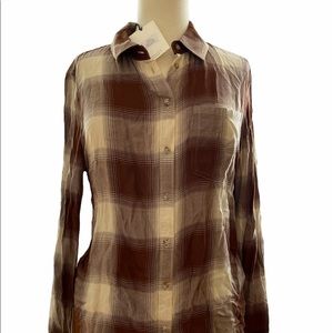 Cosmic Blue Love button down plaid shirt. NEW!!
